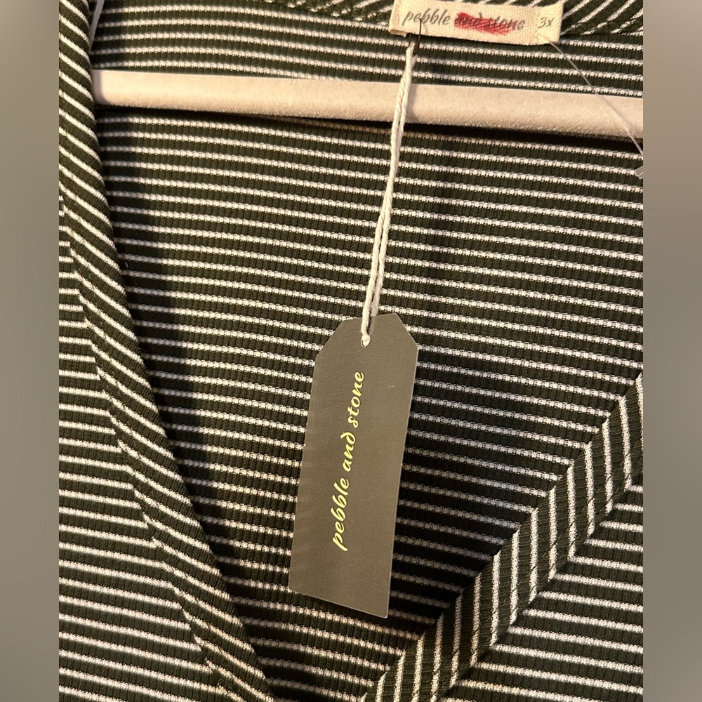 Pebble and Stone Olive & White Striped Button Down Tunic - Picture 2 of 5